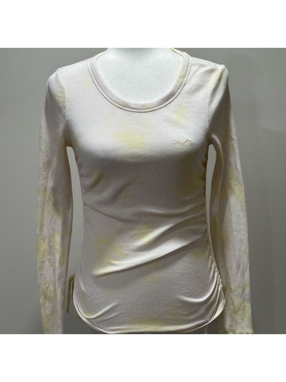 Victoria Secret PINK Thermal Yellow White Tie Dye Waffle Side Shirt Size S